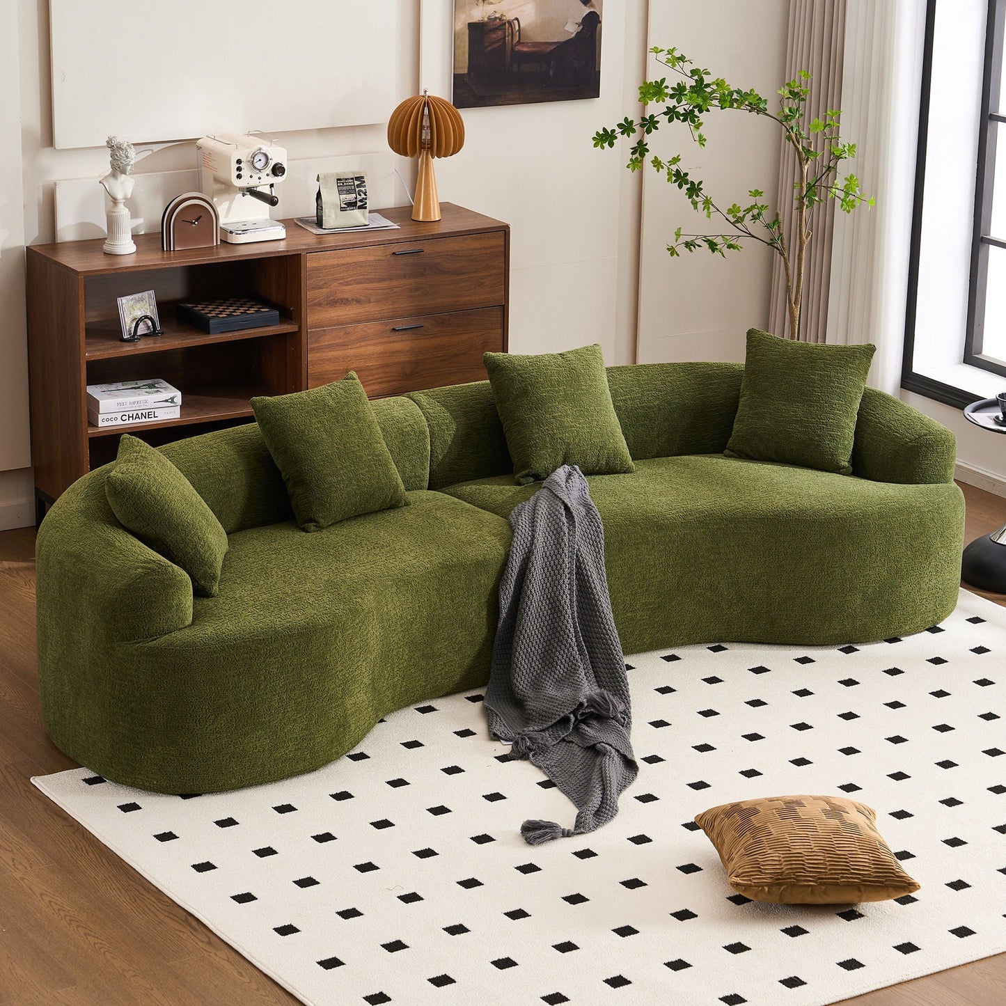 Curved Chenille Sectional Sofa — 4 Seater