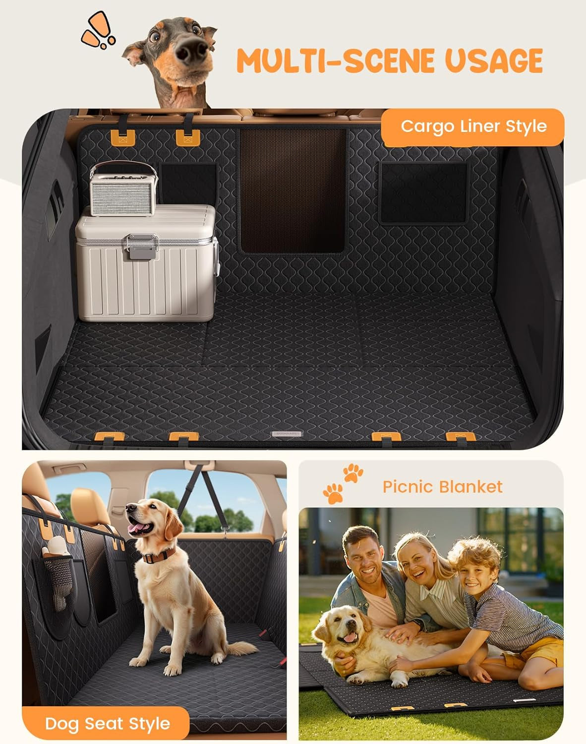 Dog Car Seat Cover for Back Seat with Hard Bottom for Car & SUV L | Upgraded Anti-Ripped Back Seat Extender for Dogs, Waterproof Dog Hammock for Car with Mesh Window, Pet Backseat Protector