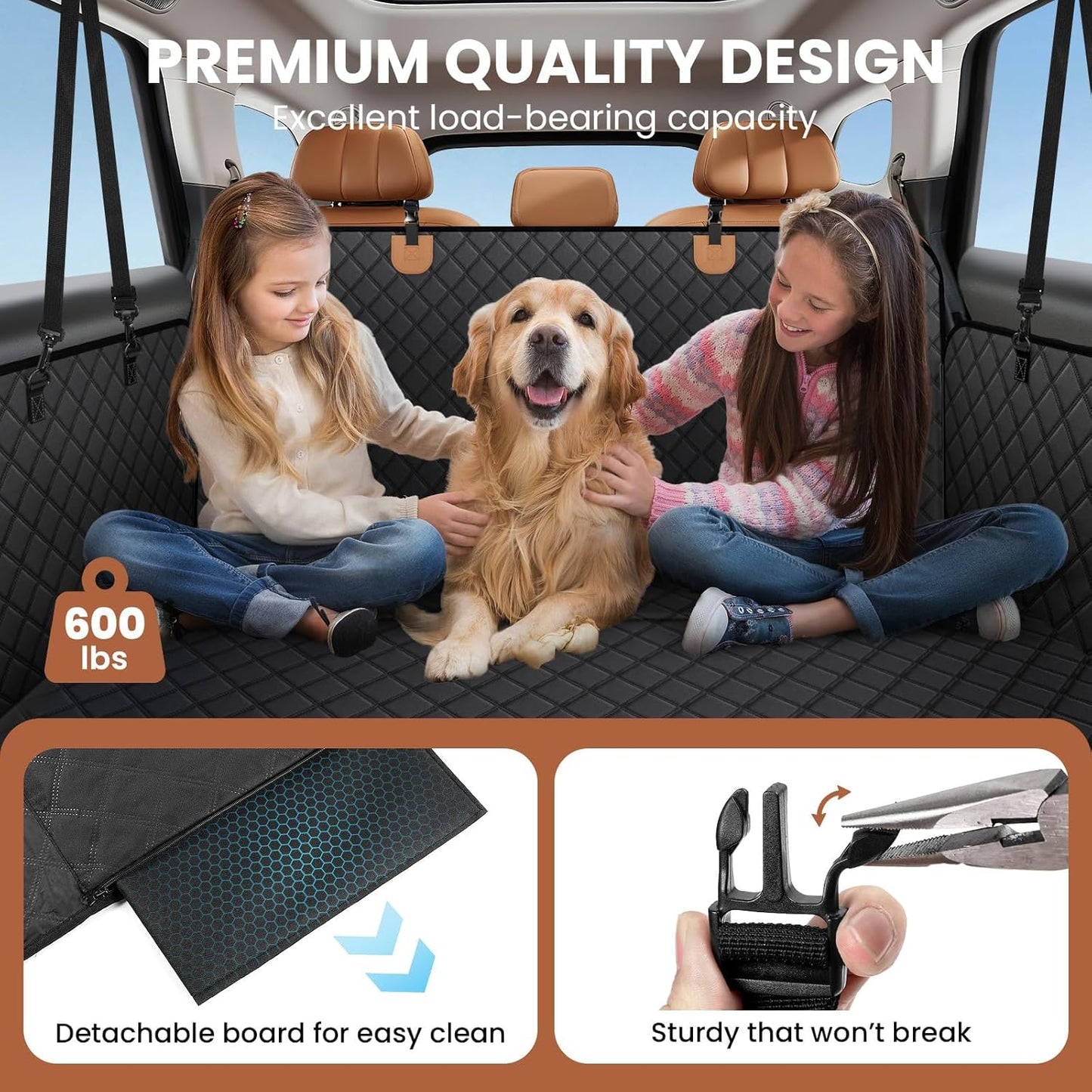600D Heavy Duty Dog Car Seat Cover for Back Seat, 2026 Upgraded | Hard Bottom Back Seat Extender for Pets- Holds 600Lbs, Waterproof Scratch Proof Nonslip Dog Hammock for Cars Trucks and Suvs
