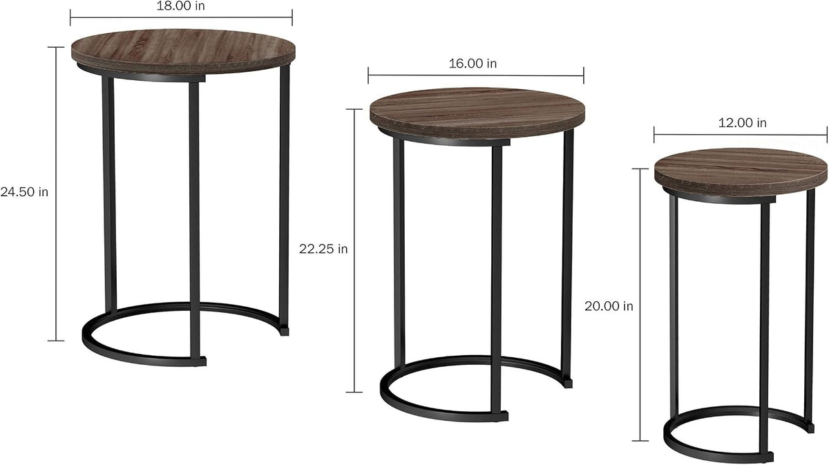 Round Nesting Tables, Set of 3, Gray-Brown