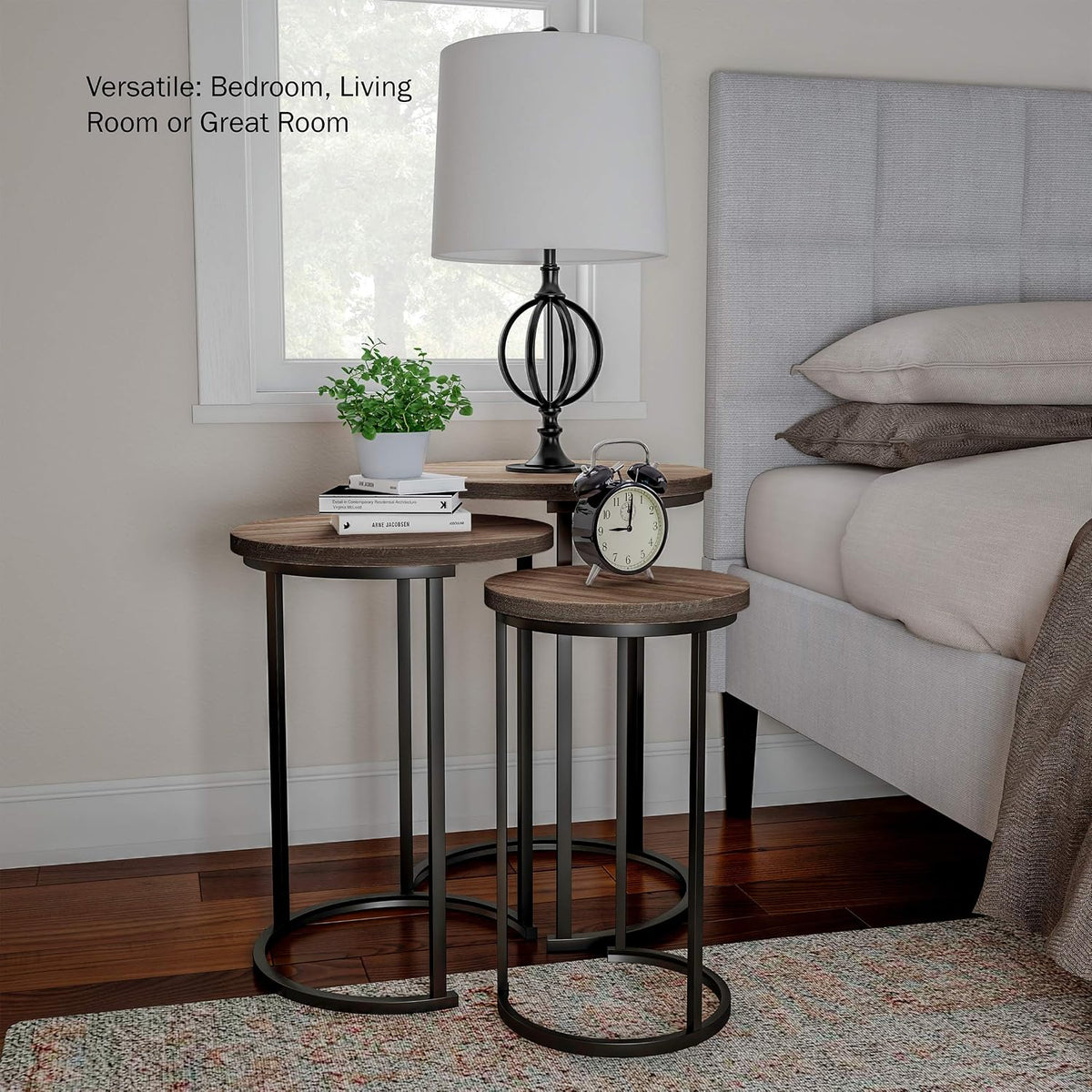 Round Nesting Tables, Set of 3, Gray-Brown