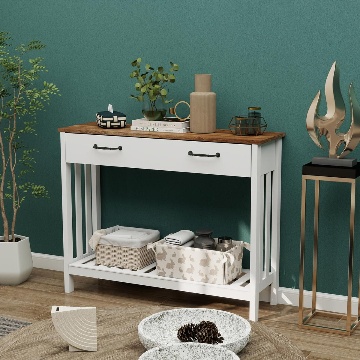 Farmhouse Entryway Console Table with Storage