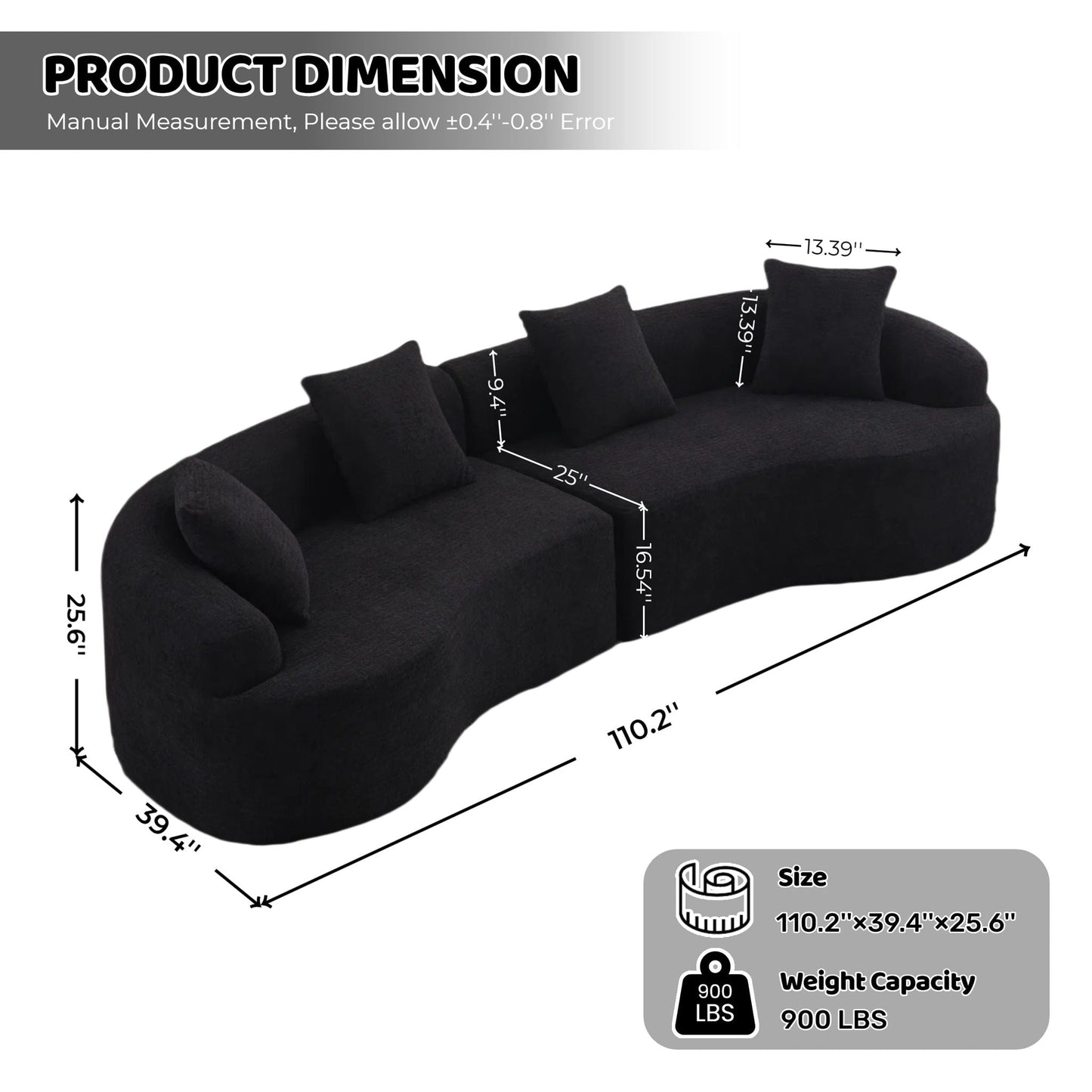 Curved Chenille Sectional Sofa — 4 Seater