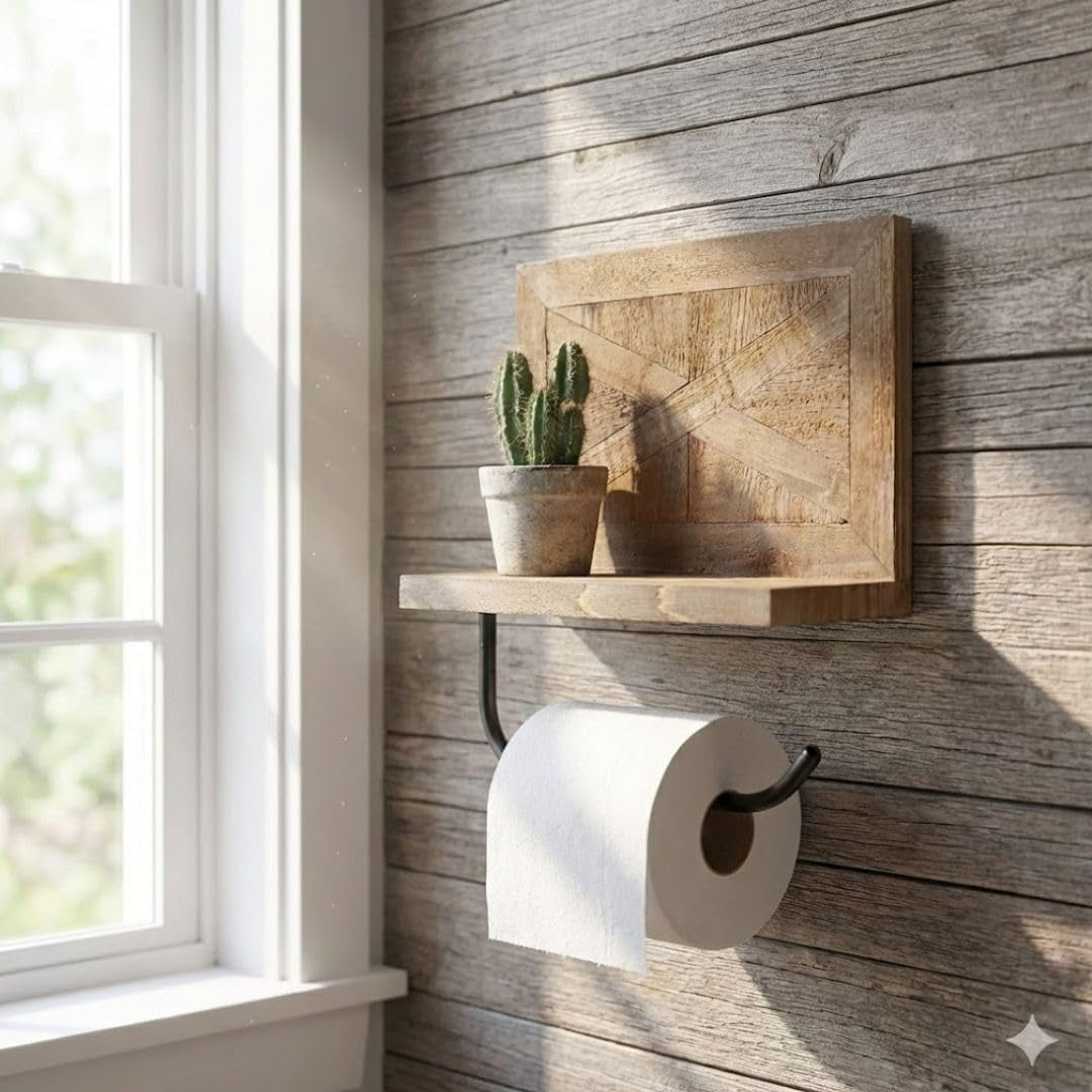 Farmhouse Toilet Paper Holder with Shelf