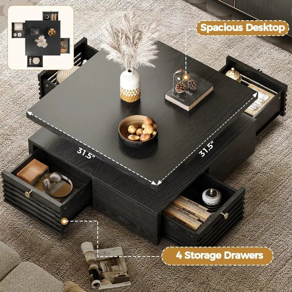 Coffee Table with LED Light and Charging Station comfydesigners