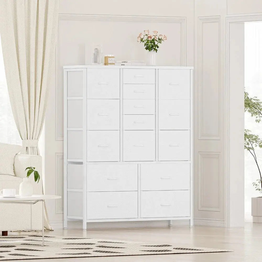 15 Drawers. Zero Clutter. All Yours. — Tall Fabric Dresser with Sturdy Metal Frame comfydesigners