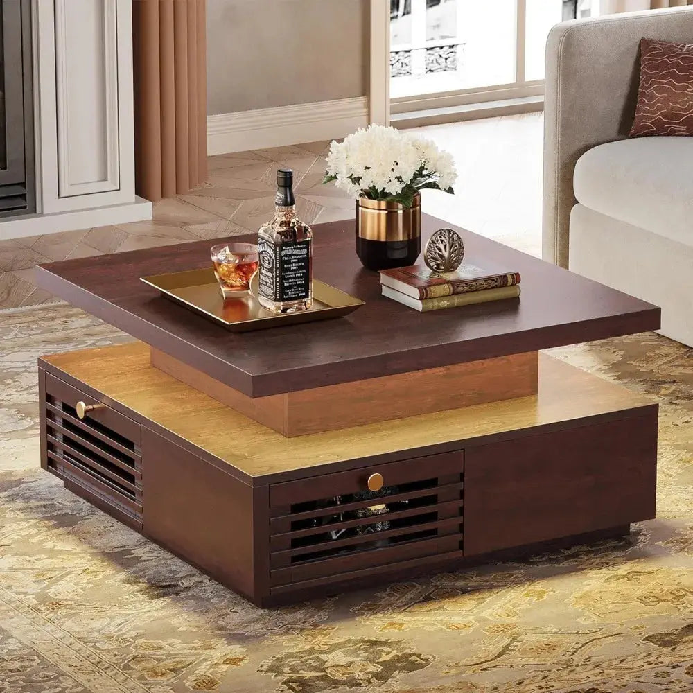 Coffee Table with LED Light and Charging Station comfydesigners