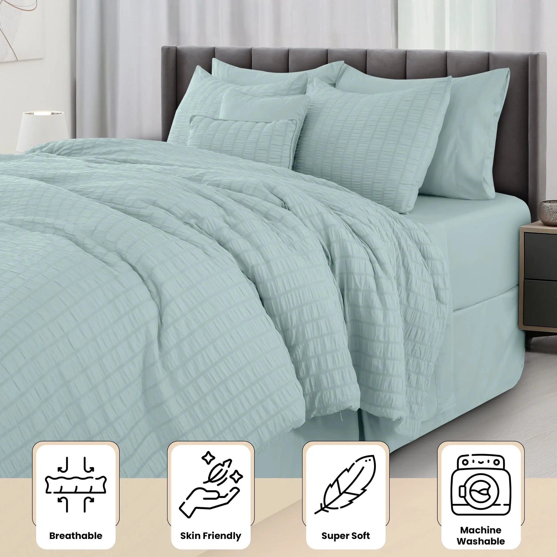 10-Piece Seersucker Comforter Set — All-Season Microfiber Bedding comfydesigners