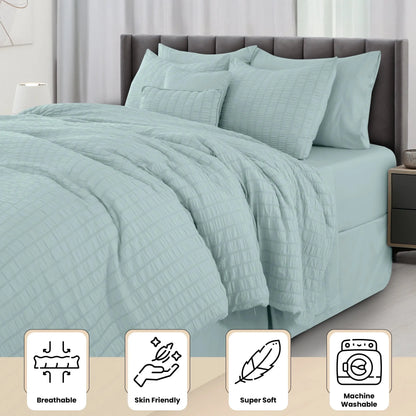 10-Piece Seersucker Comforter Set — All-Season Microfiber Bedding comfydesigners