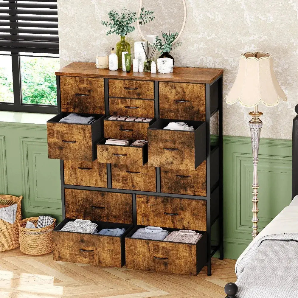 15 Drawers. Zero Clutter. All Yours. — Tall Fabric Dresser with Sturdy Metal Frame comfydesigners