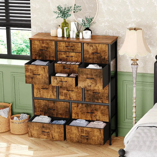 15 Drawers. Zero Clutter. All Yours. — Tall Fabric Dresser with Sturdy Metal Frame comfydesigners