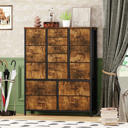 15 Drawers. Zero Clutter. All Yours. — Tall Fabric Dresser with Sturdy Metal Frame comfydesigners