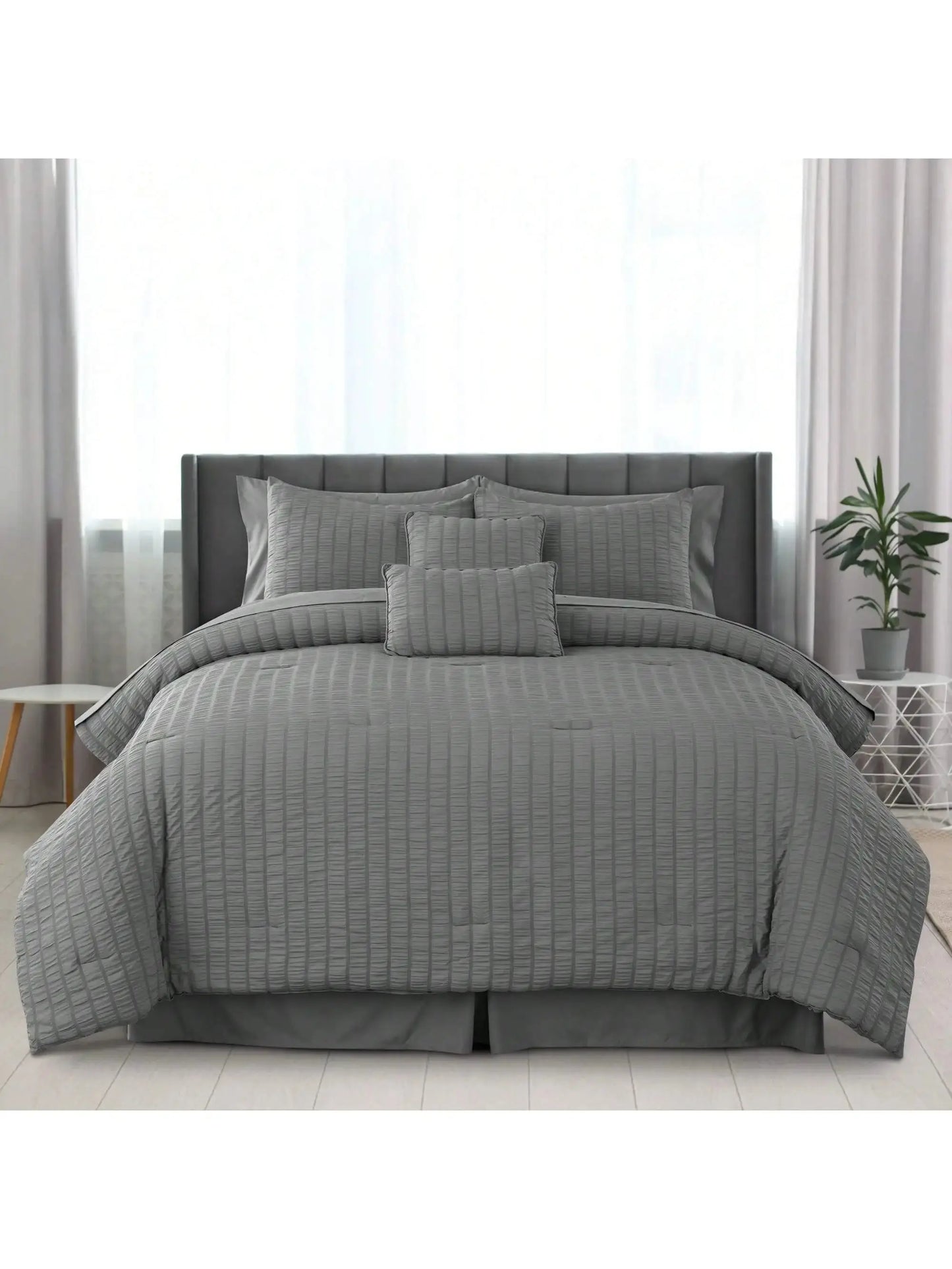 10-Piece Seersucker Comforter Set — All-Season Microfiber Bedding comfydesigners
