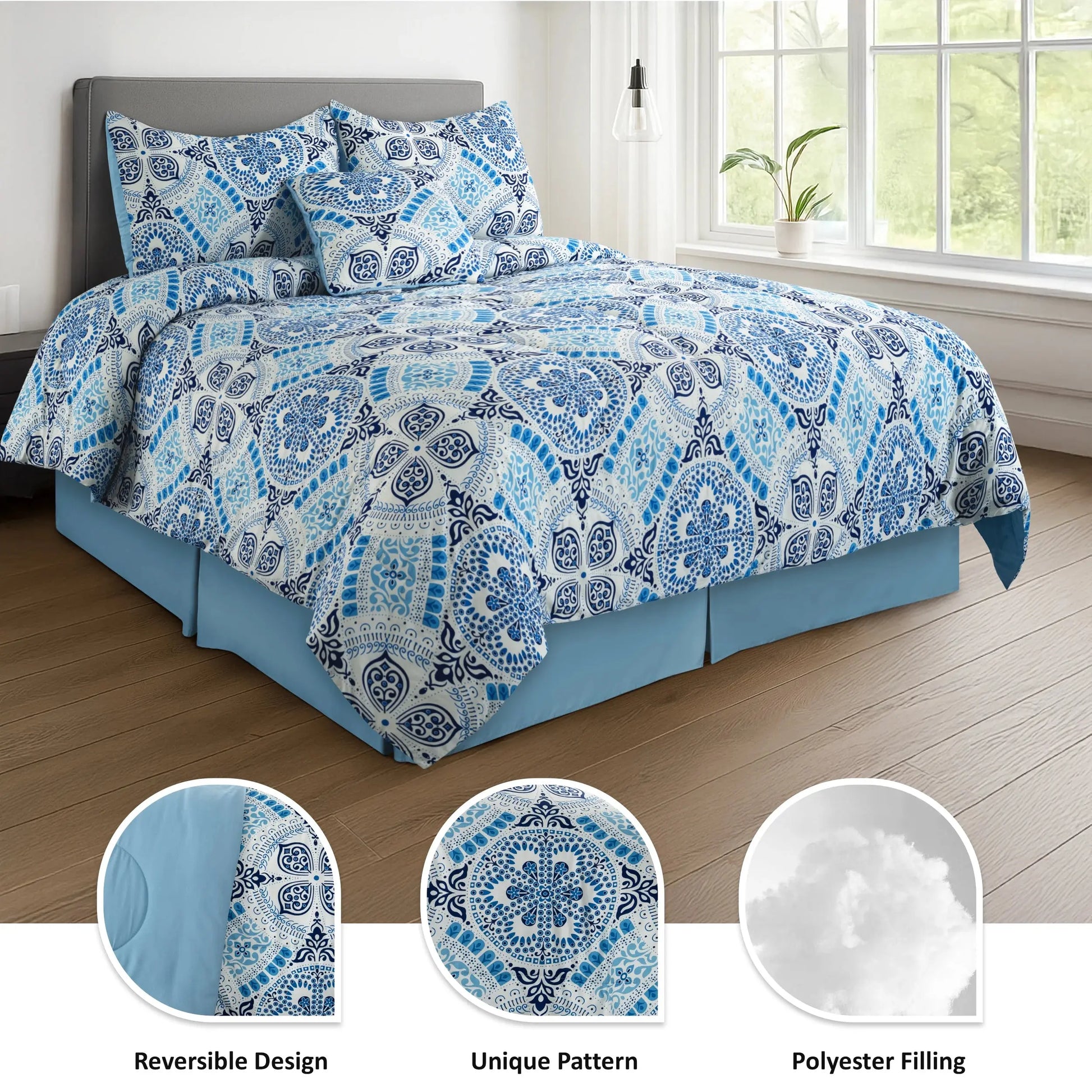 Boho Patterned 5-Piece Comforter Set — Reversible All-Season Microfiber comfydesigners