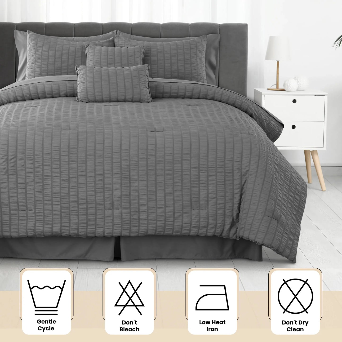 10-Piece Seersucker Comforter Set — All-Season Microfiber Bedding comfydesigners