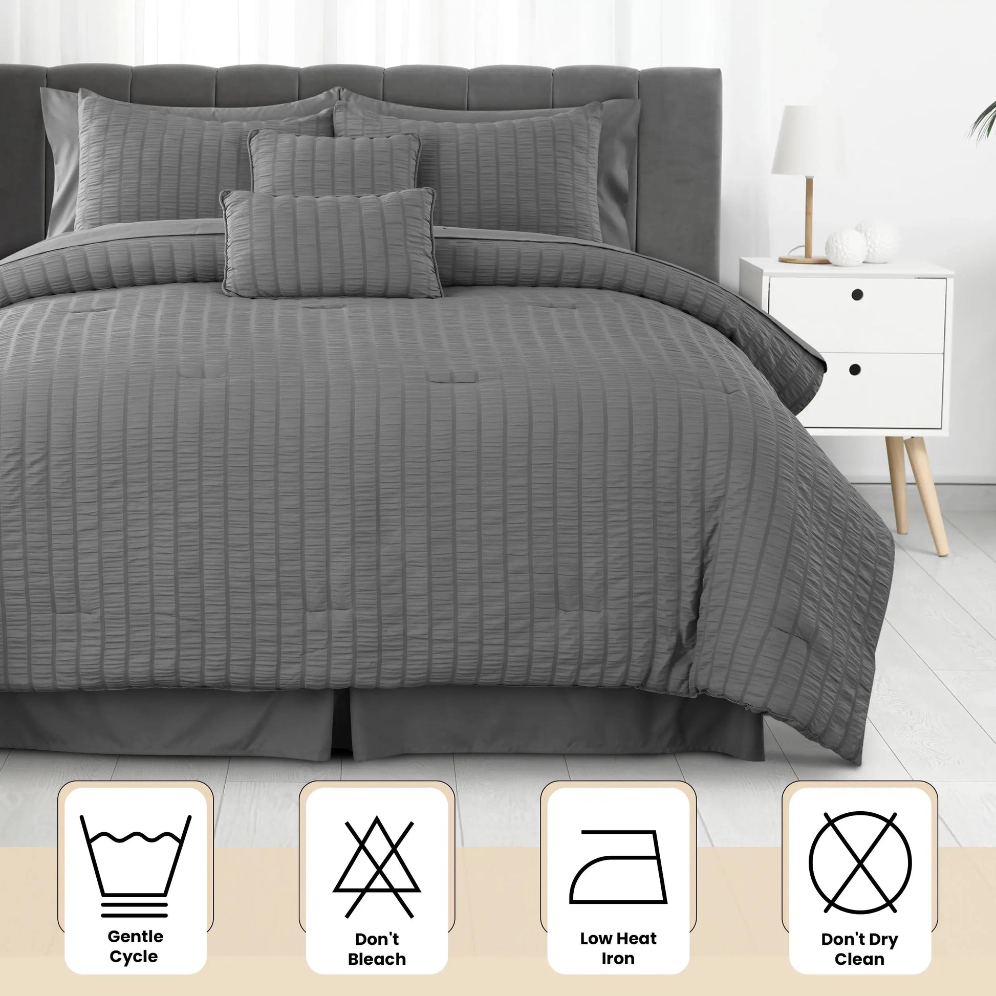 10-Piece Seersucker Comforter Set — All-Season Microfiber Bedding comfydesigners