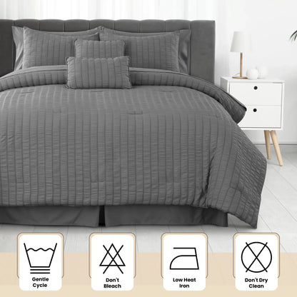 10-Piece Seersucker Comforter Set — All-Season Microfiber Bedding comfydesigners