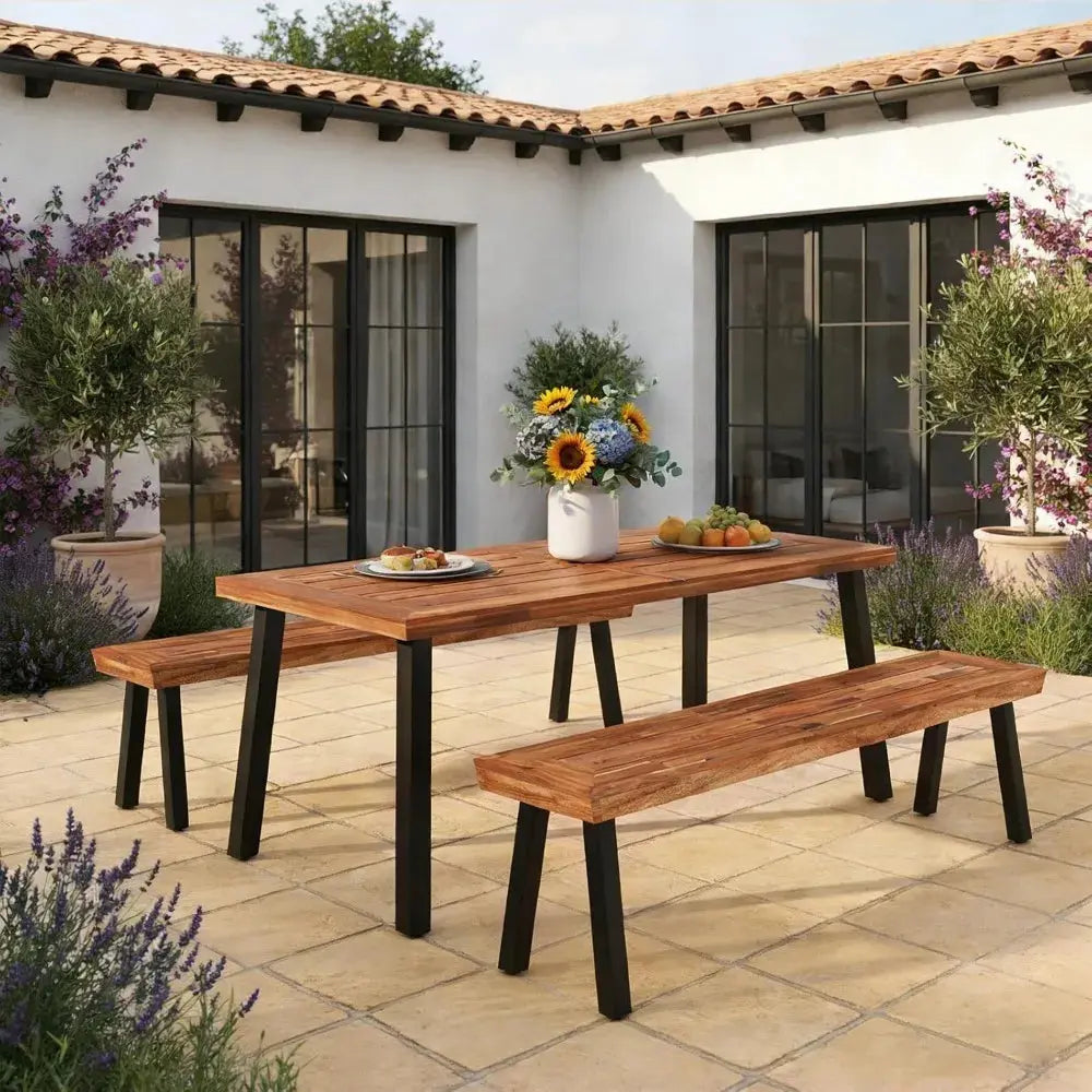 Your Patio's Missing Piece — Premium Acacia Wood Dining Table with Umbrella Hole comfydesigners