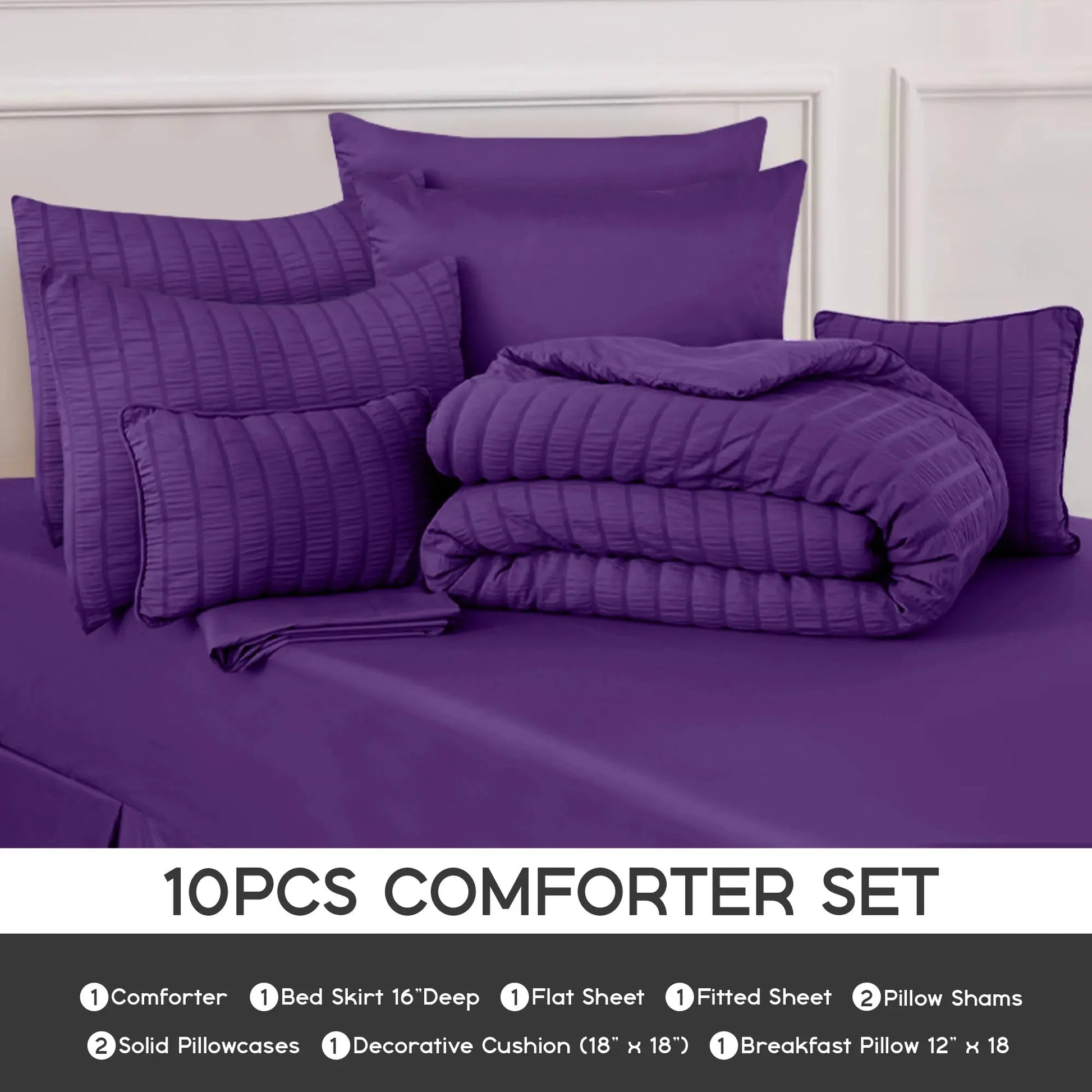10-Piece Seersucker Comforter Set — All-Season Microfiber Bedding comfydesigners