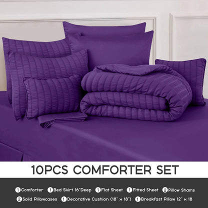 10-Piece Seersucker Comforter Set — All-Season Microfiber Bedding comfydesigners