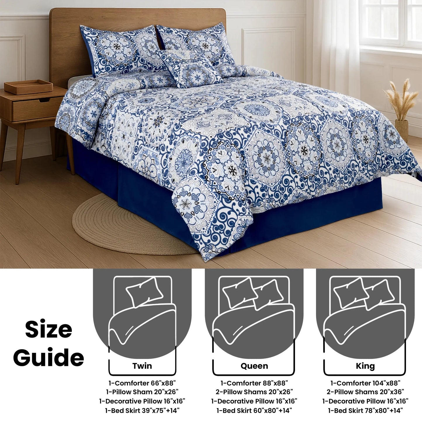 Boho Patterned 5-Piece Comforter Set — Reversible All-Season Microfiber comfydesigners