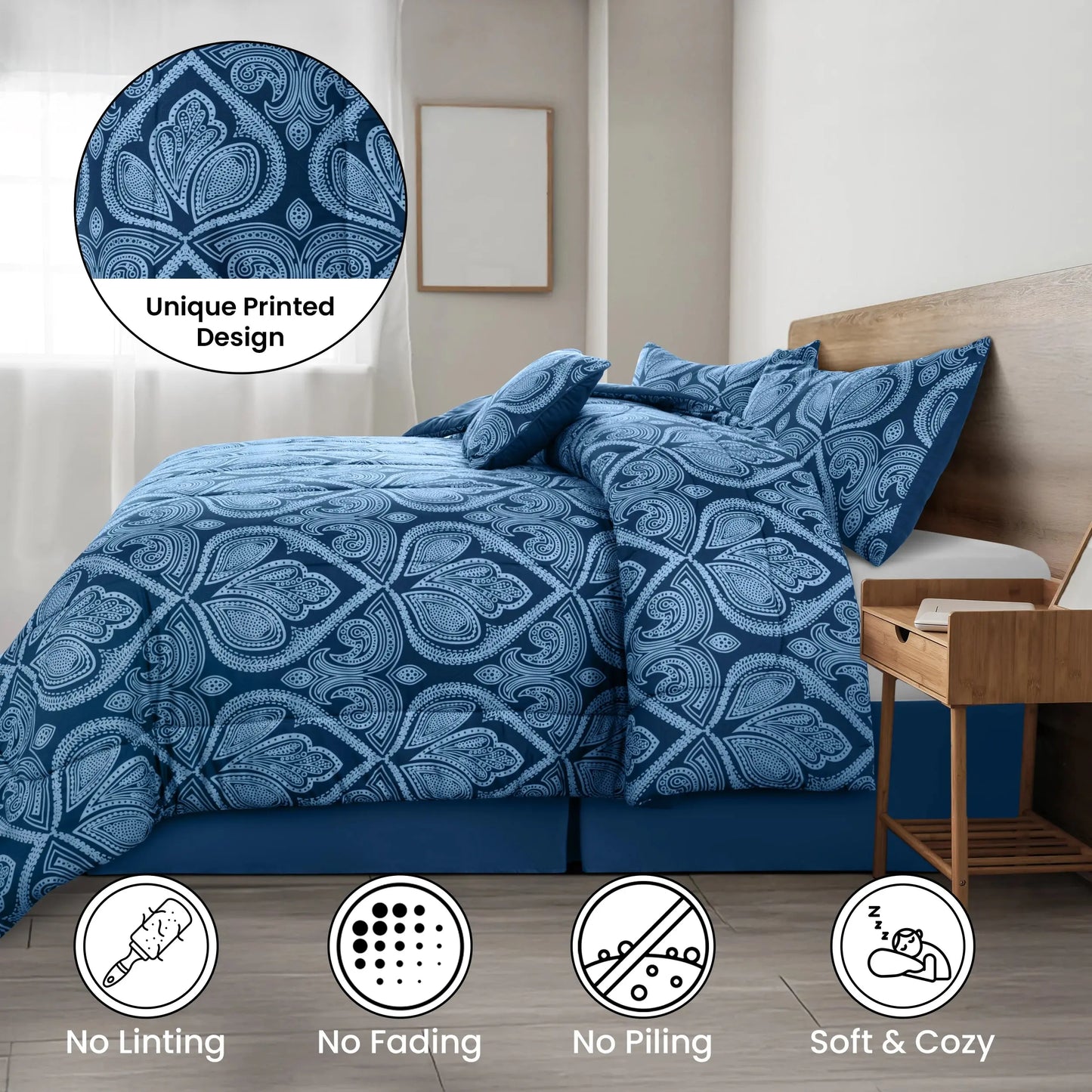 Boho Patterned 5-Piece Comforter Set — Reversible All-Season Microfiber comfydesigners