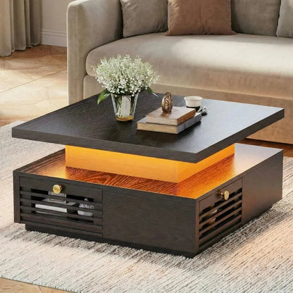 Coffee Table with LED Light and Charging Station comfydesigners
