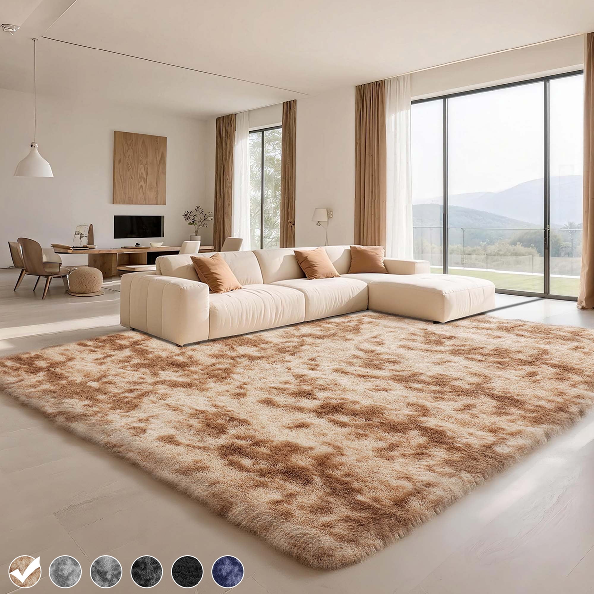 Plush Shag Area Rug, 9x12, Camel
