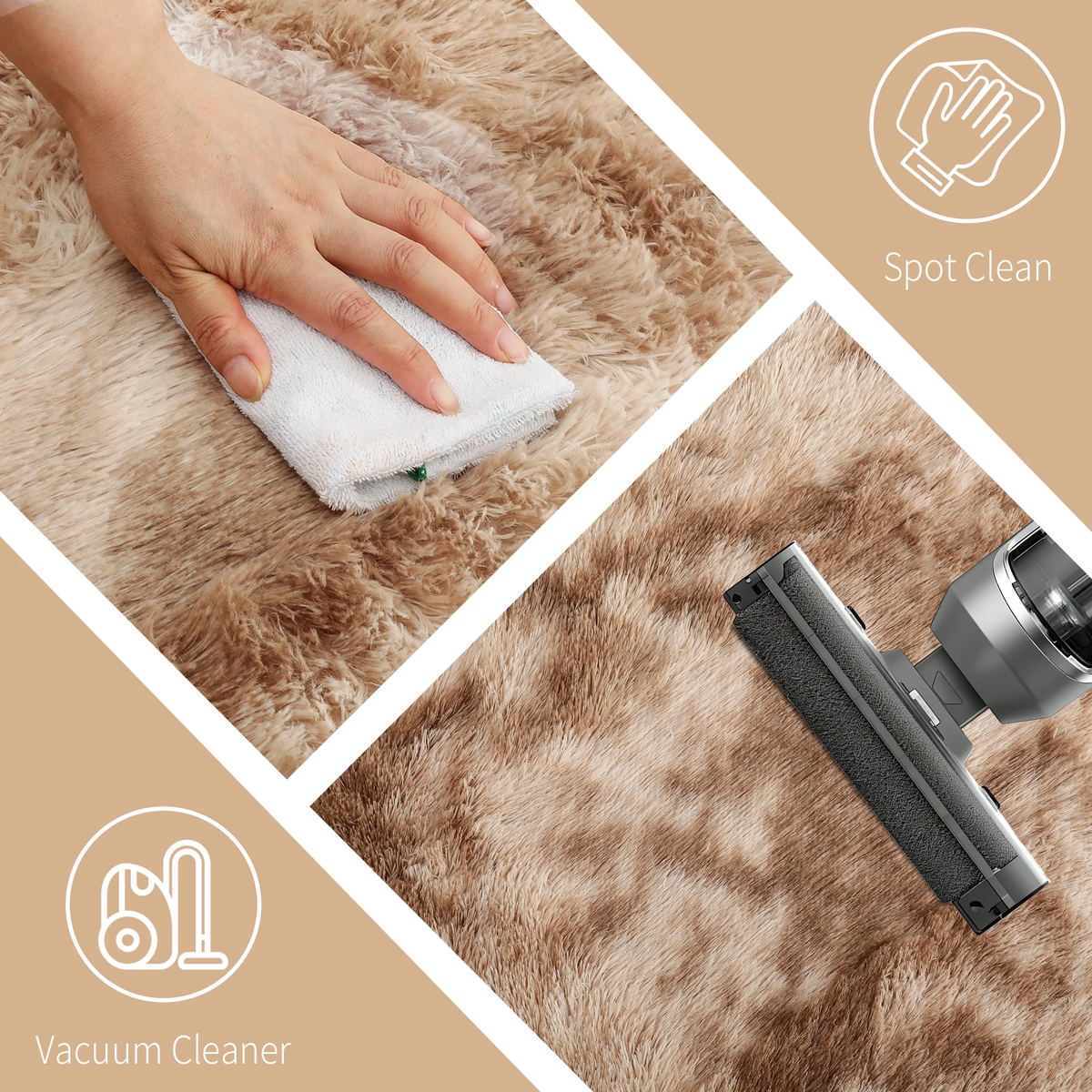 Plush Shag Area Rug, 9x12, Camel