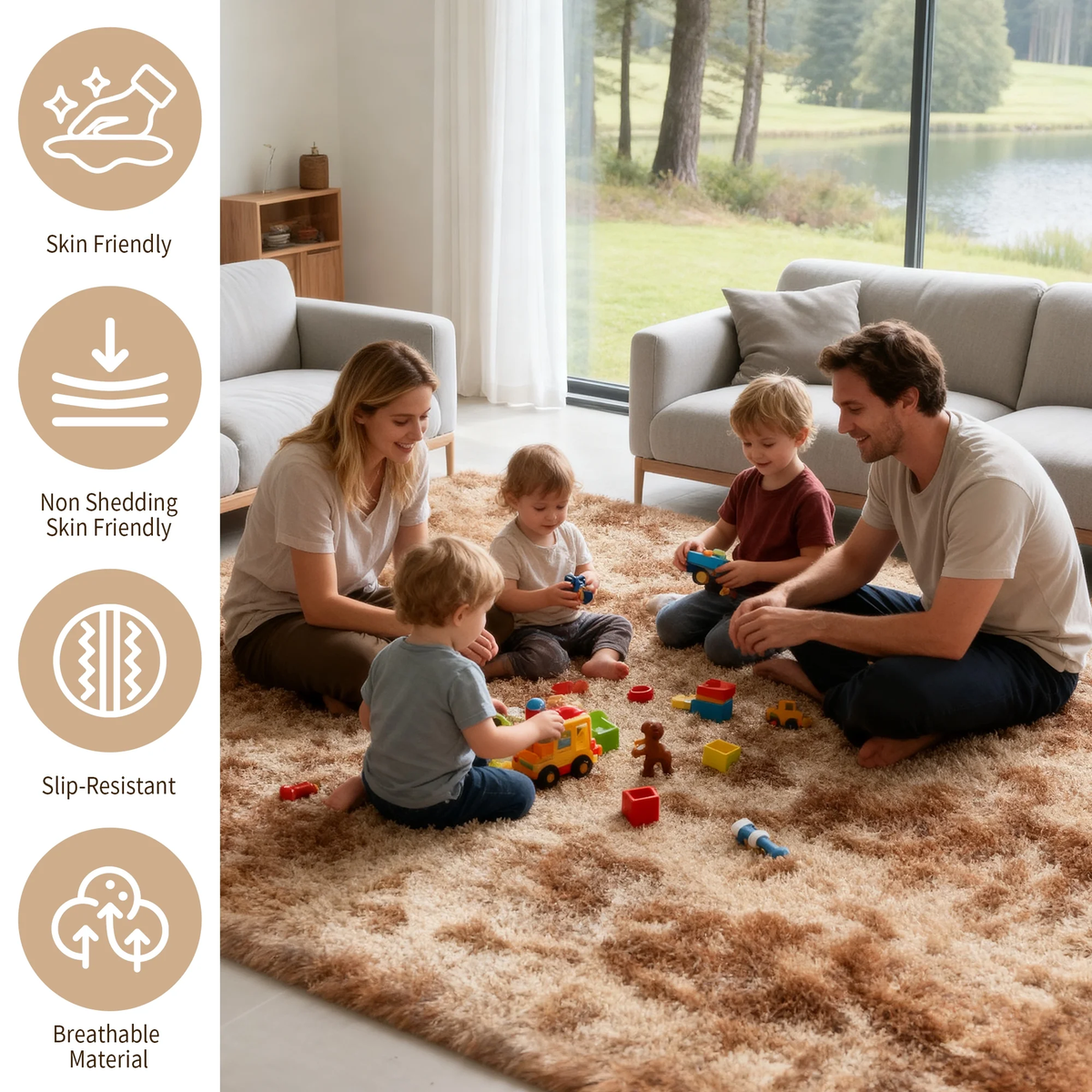Plush Shag Area Rug, 9x12, Camel