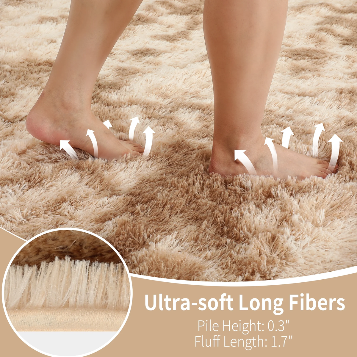 Plush Shag Area Rug, 9x12, Camel