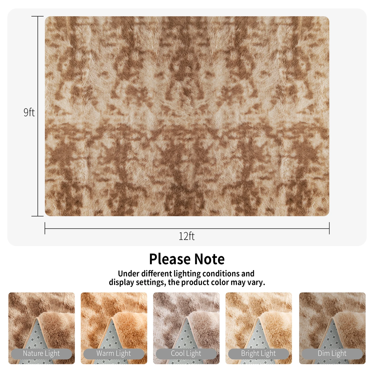 Plush Shag Area Rug, 9x12, Camel