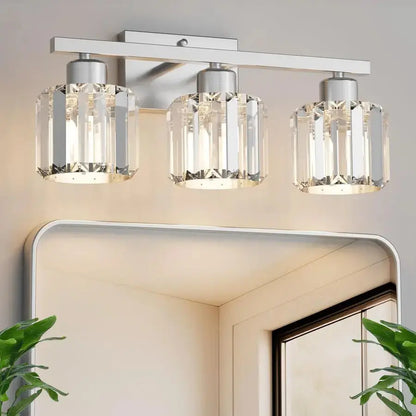 3Light Bathroom Light Fixtures Over Mirror, Brushed Nickel Crystal comfydesigners