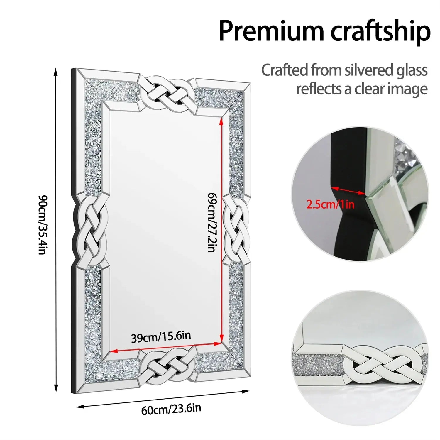 Glam Crystal Diamond Silver Wall Mirror comfydesigners