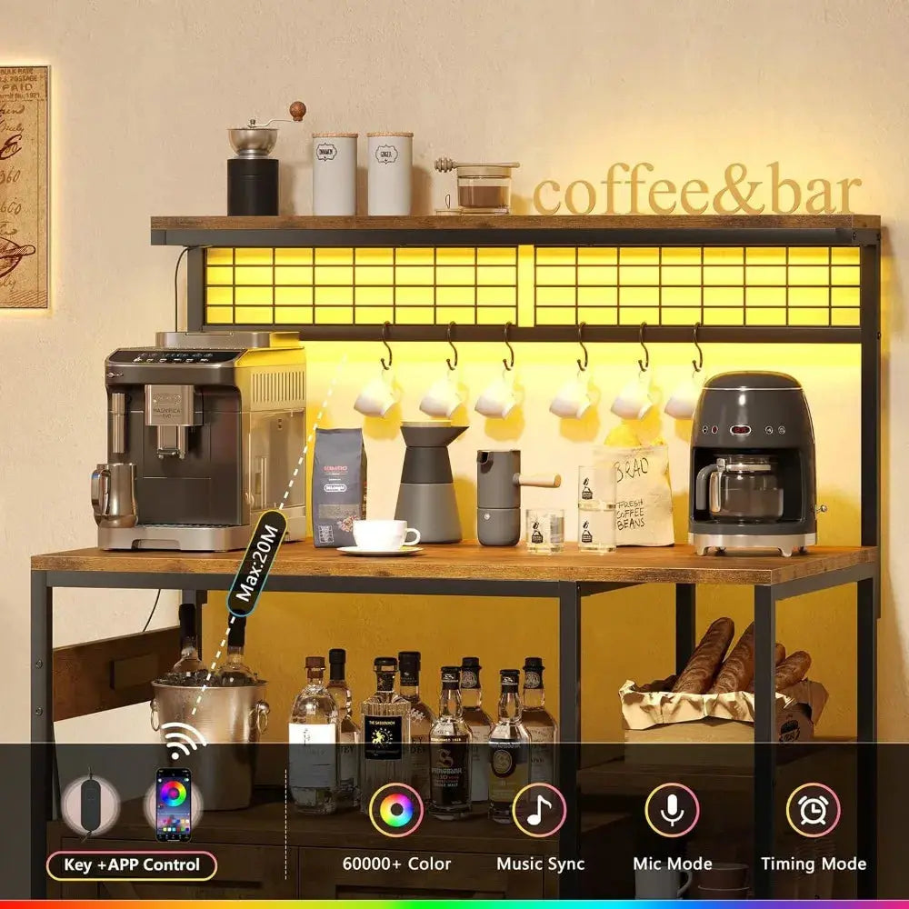 Bakers Rack with Power Outlet and LED Light comfydesigners