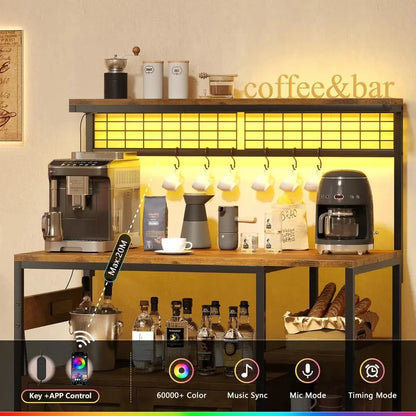 Bakers Rack with Power Outlet and LED Light comfydesigners