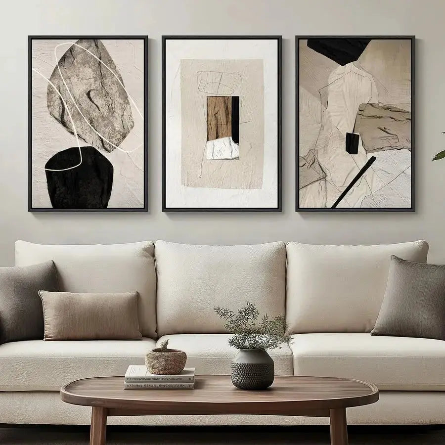 Set of 3 Neutral Abstract Canvas Prints comfydesigners