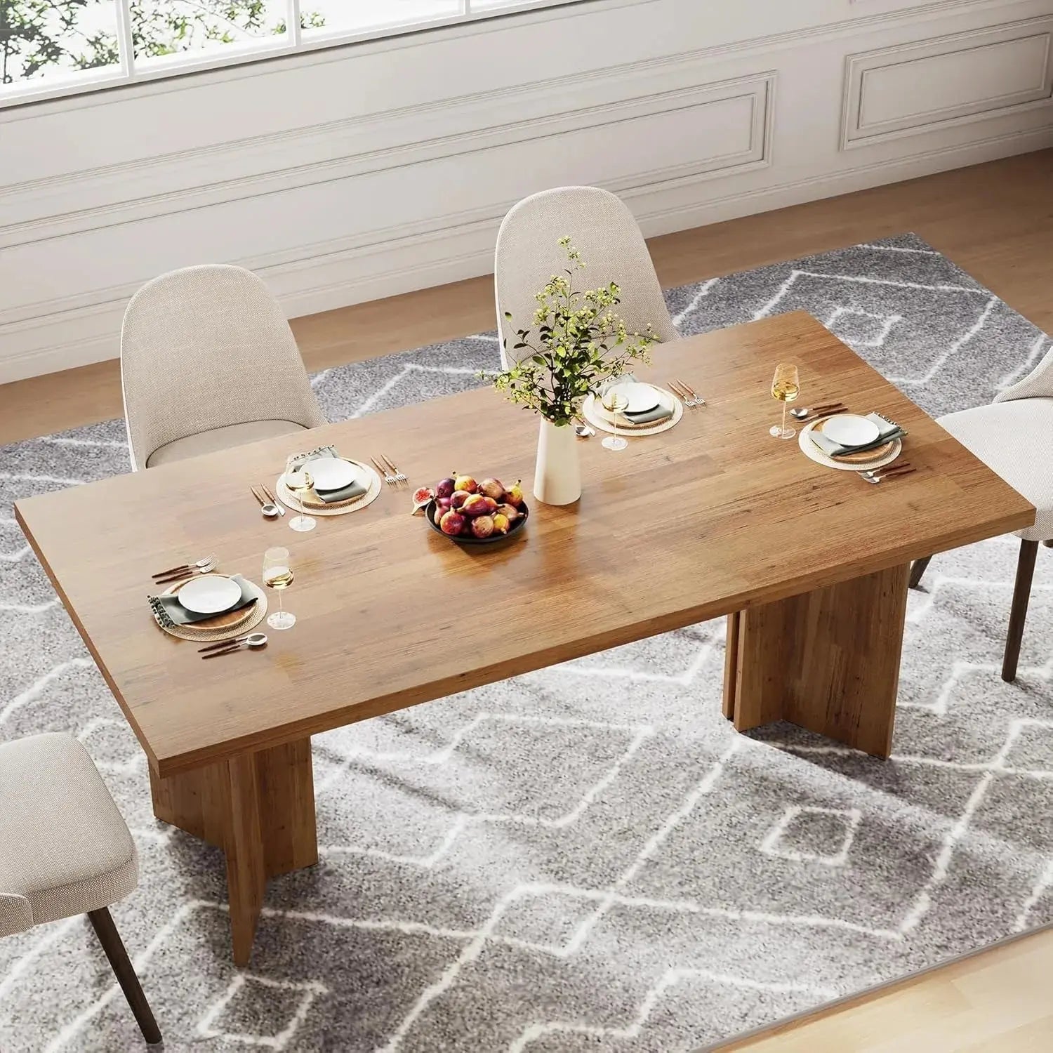 63" Farmhouse Dining Table, Seats 6 comfydesigners