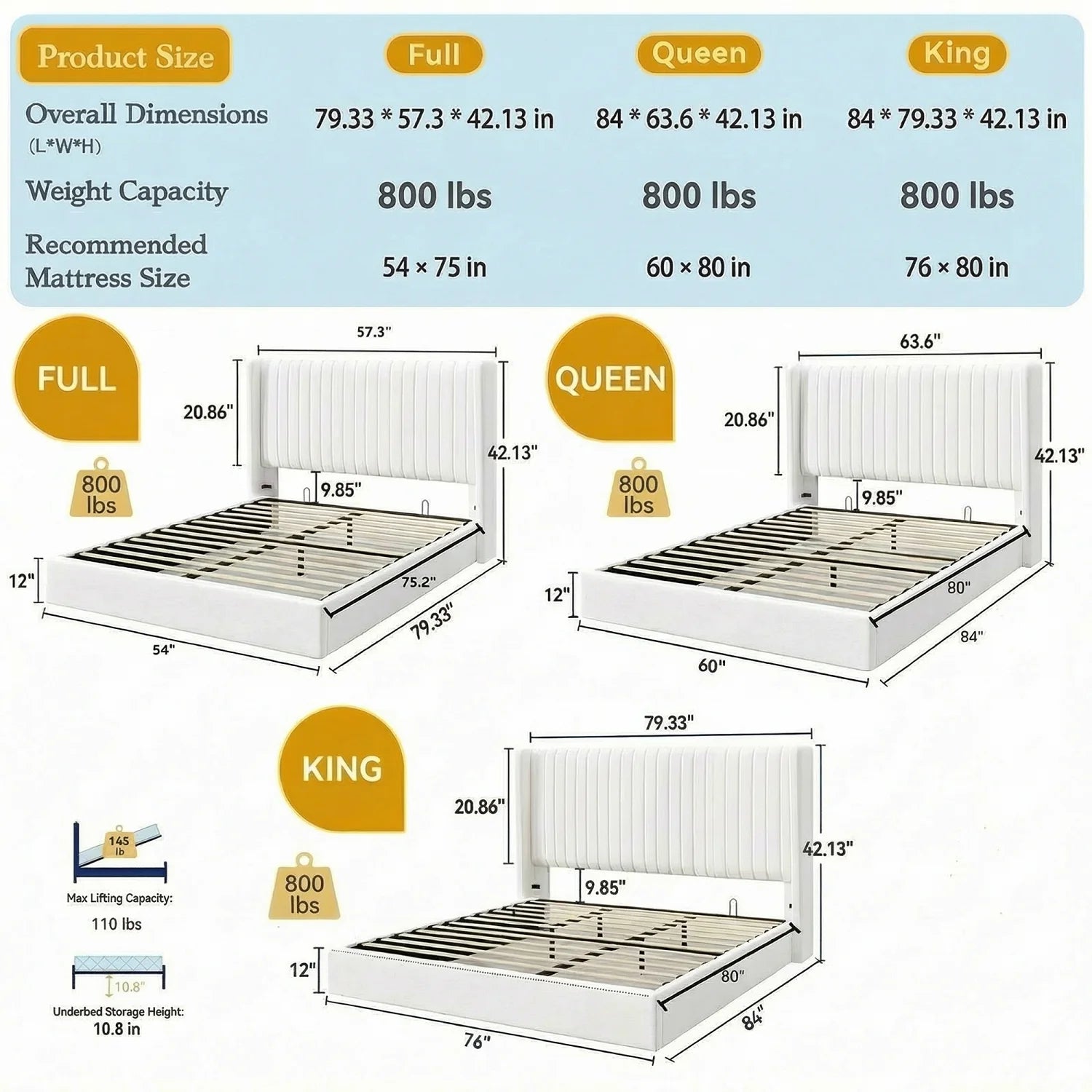 Lift-Up Storage Bed Frame with Velvet Headboard
