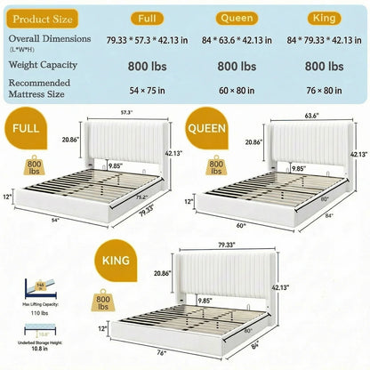Lift-Up Storage Bed Frame with Velvet Headboard