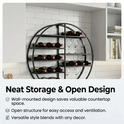 Black Iron Wine Shelf Wall Mounted comfydesigners