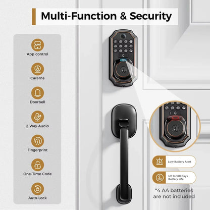 ARPHA Smart Lock D289H Smart WiFi Keyless Door Lock with Camera 5 in 1 Camera Fingerprint Entry App-Controlled Auto-Lock System comfydesigners