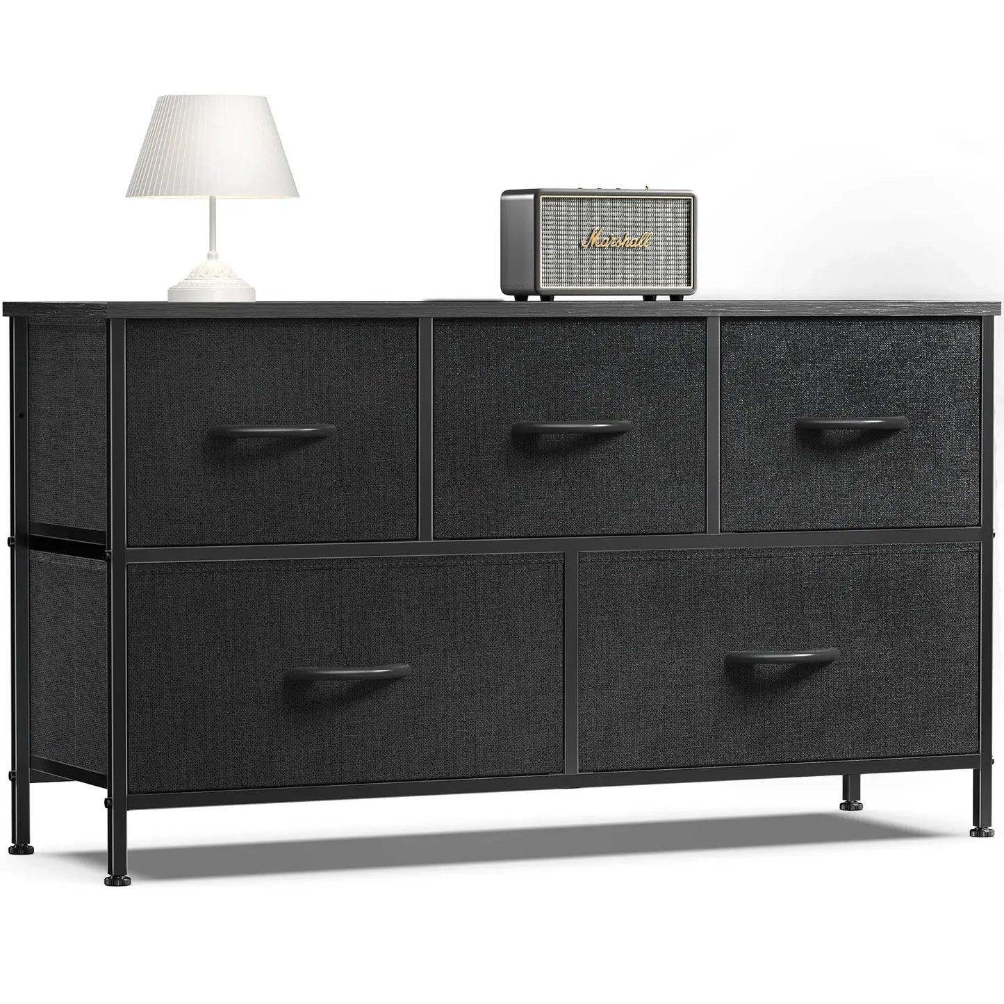 Refined Storage for the Modern Home — 5-Drawer Fabric Dresser with Steel Frame & Wooden Top comfydesigners