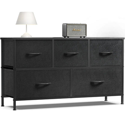 Refined Storage for the Modern Home — 5-Drawer Fabric Dresser with Steel Frame & Wooden Top comfydesigners