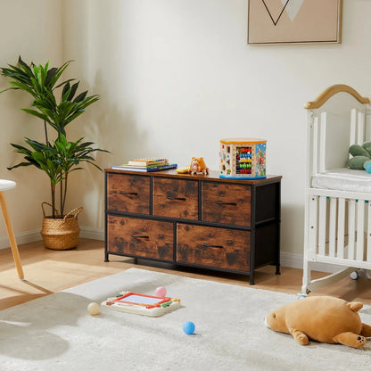 Refined Storage for the Modern Home — 5-Drawer Fabric Dresser with Steel Frame & Wooden Top comfydesigners