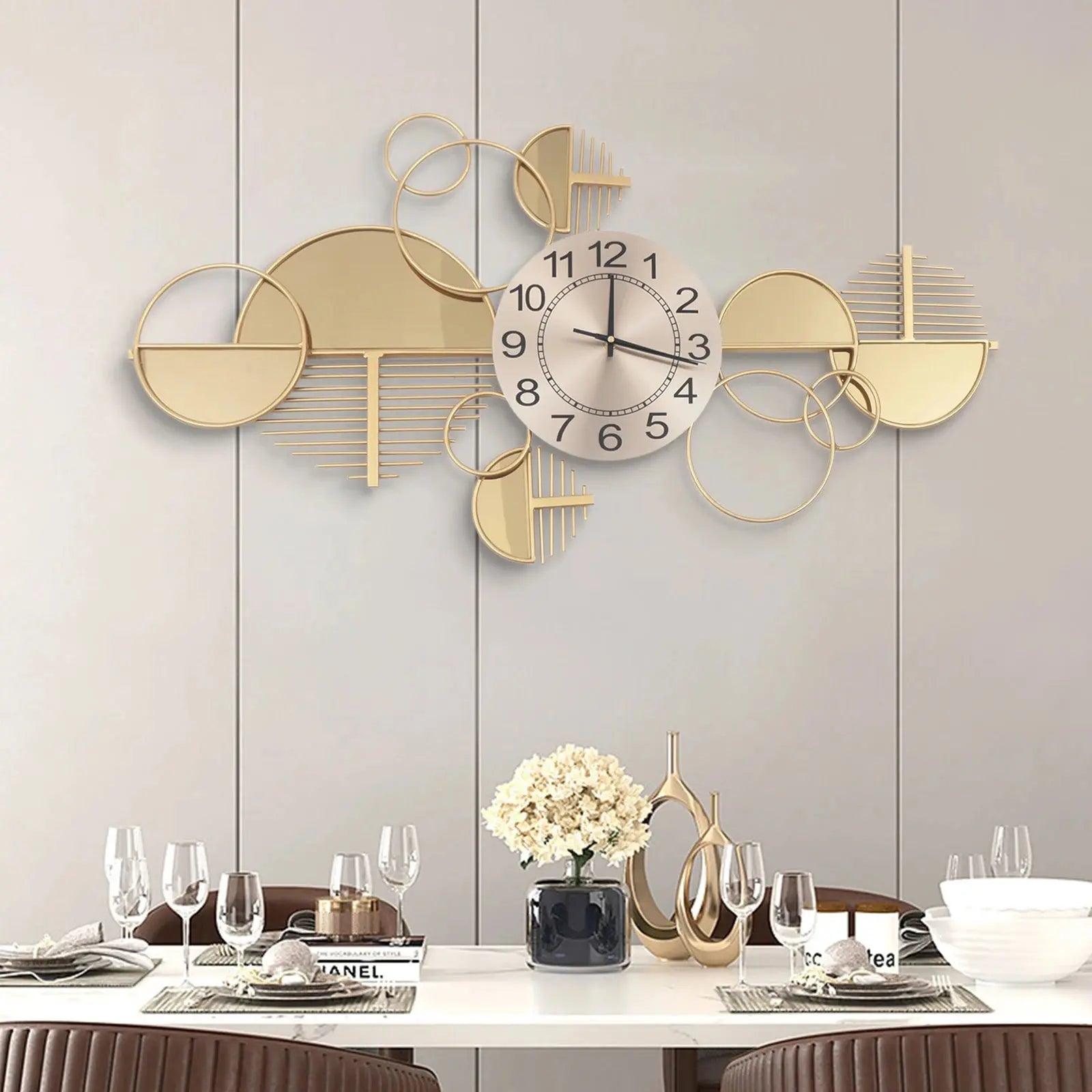 Gold Geometric Iron & Glass Wall Clock comfydesigners