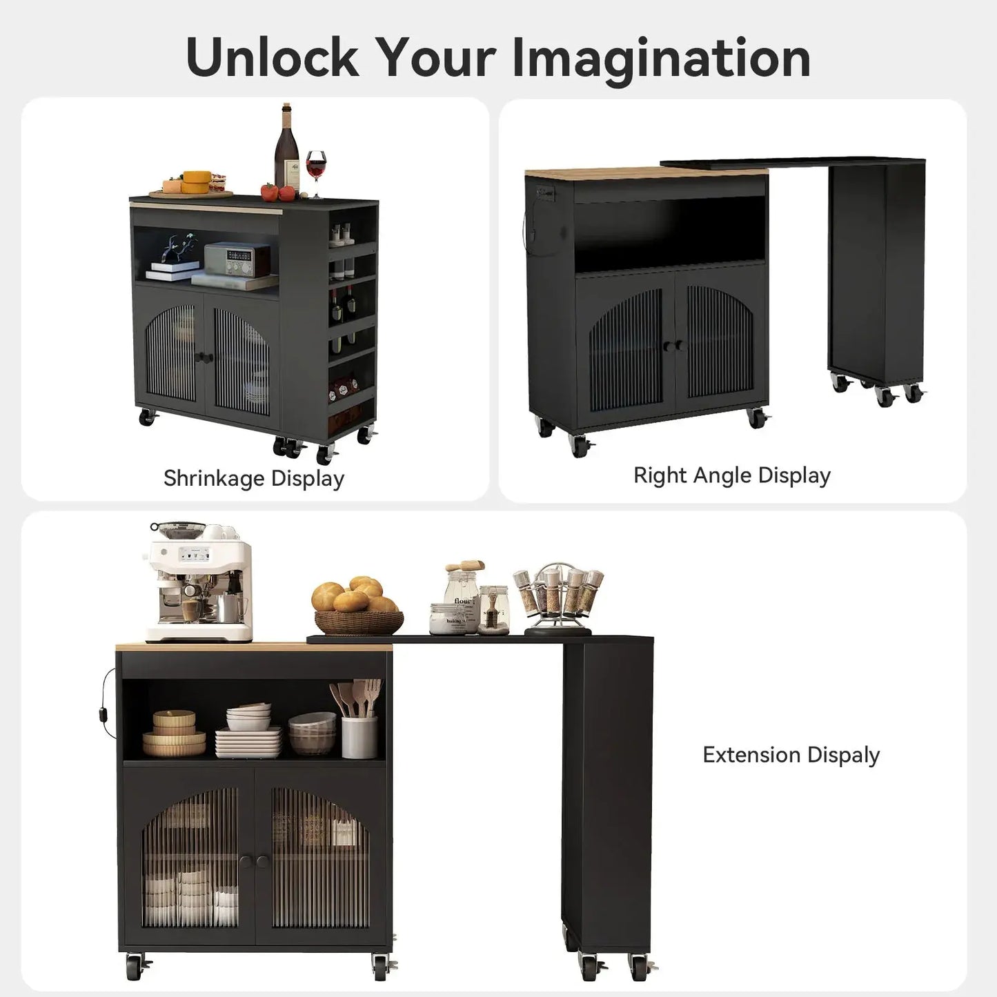 Rolling Kitchen Island with LED & Storage comfydesigners