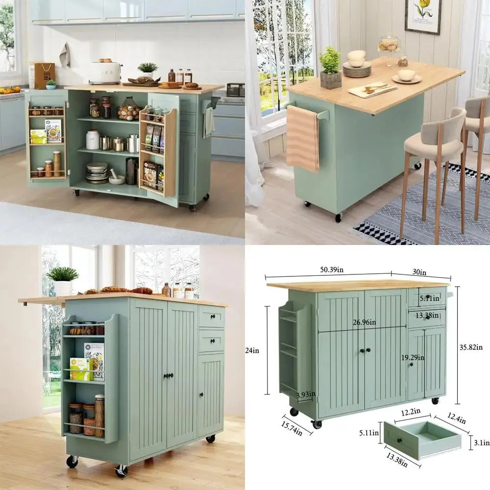 Sage Green Mobile Kitchen Island with Storage comfydesigners