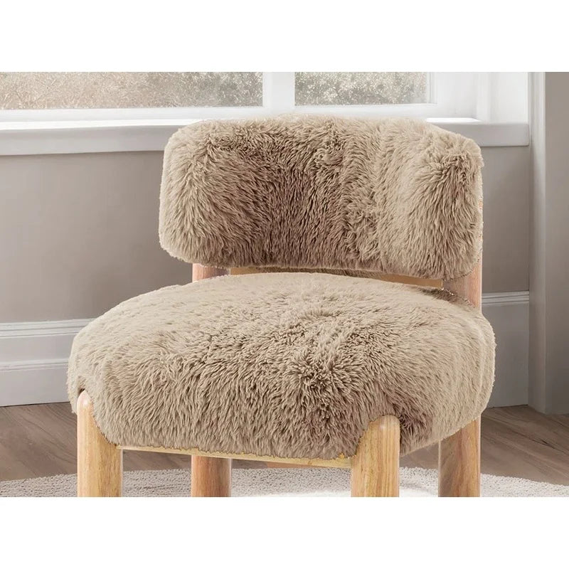 Mushroom Fur Accent Chair — Wooden Legs