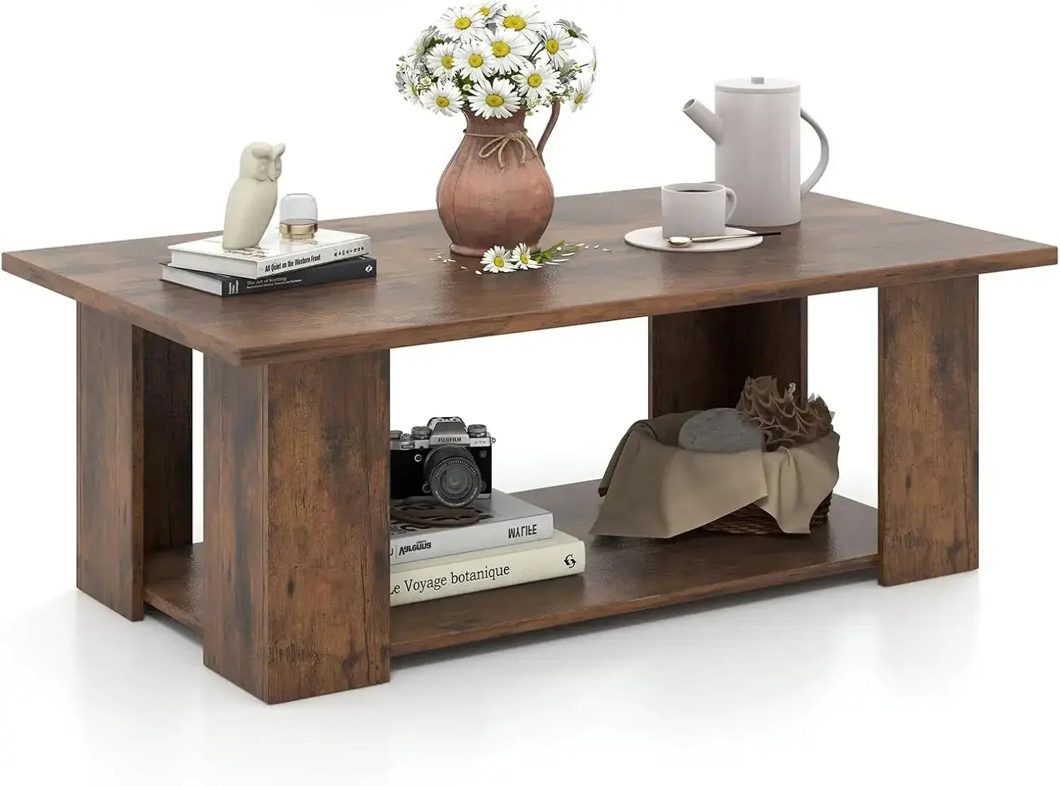 2-Tier Wooden Rectangular Coffee Table comfydesigners